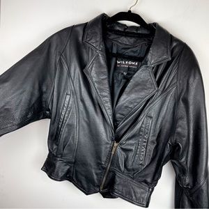 Vtg Y2K Wilson’s Leather Moto Cropped Jacket Sz Medium Biker Asymmetrical